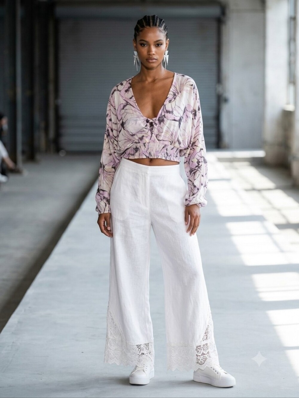 Anthropologie Lavender and White Floral Cropped Blouse - Picture 8 of 8
